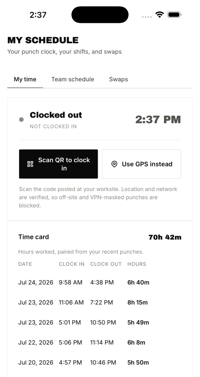 Geofenced clock-in on iPhone